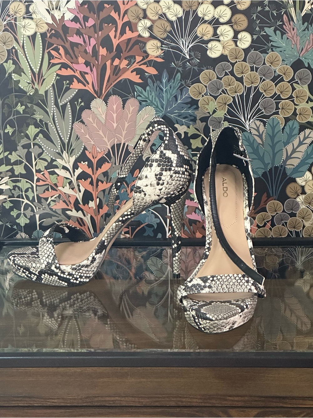 ALDO Black & White Snake-Print Stiletto Sandals